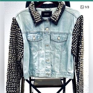 AKIRA 80’s Glam Metal Studded Two-Tone Denim Jacket ⚡️